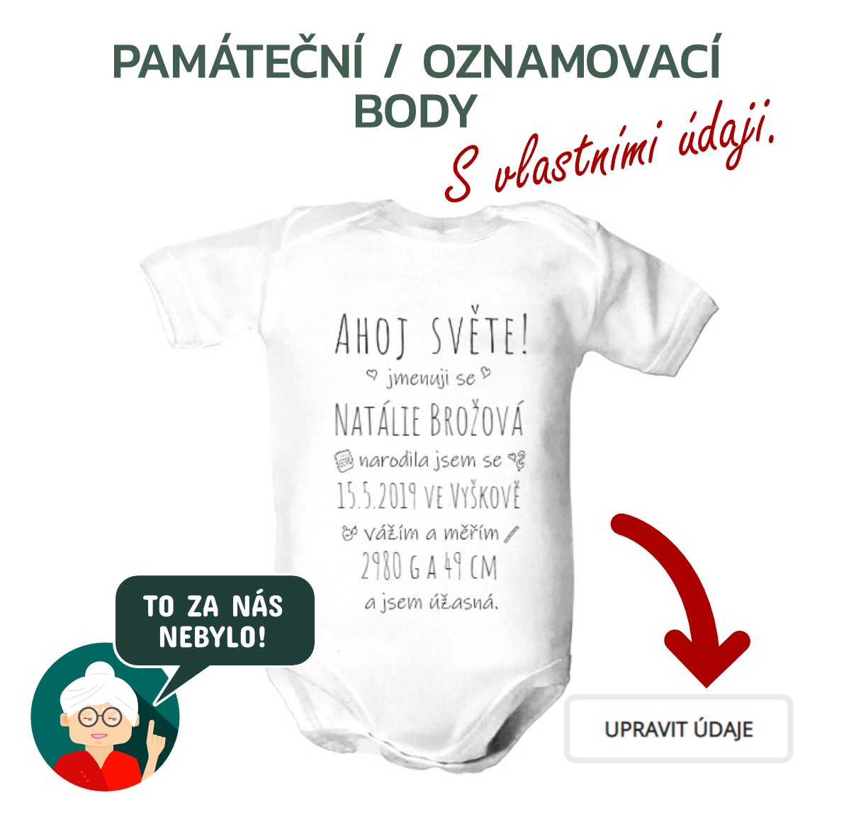 Dětské body  s potiskem Památeční body pro holčičku