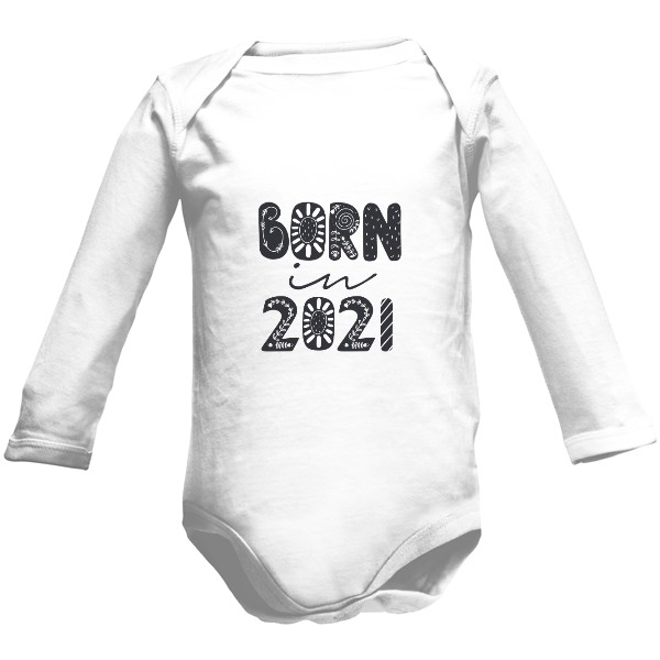 Dětské body Long Organic s potiskem Born in 2021: Nápis
