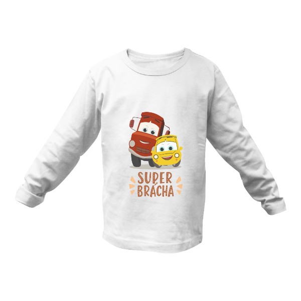 Tričko s potiskem Super brácha – sourozenecká jízda červeno-žlutá