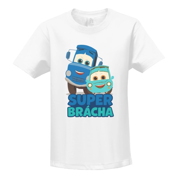 Tričko s potiskem Super brácha – sourozenecká jízda modrá